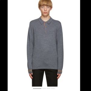 BURBERRY Grey Merino Icon Stripe Long Sleeve Polo